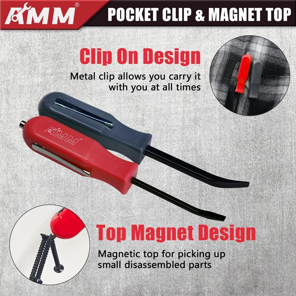 AMM 2 PCS Pocket Pry Bar Set, Mini Pry Bar with Magnet Top and Pocket Clip, 4.5" Small Pry Bar for Home Office, Car Repair Gadgets