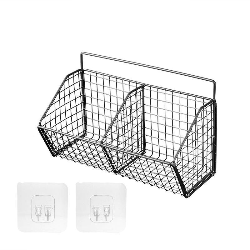 1/2/3 Grid Wall Mounted Kitchen Shelf Organizer Metal Rack Pantry Storage Garlic Ginger Basket Carbon Steel Hanging Wire Basket