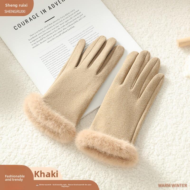 Meier Damen Herbst- und Winter-Plüsch-Dicke Thermohandschuhe, Selbstheizende Reit-Deutsche Plüschmund-Touchscreen-Handschuhe