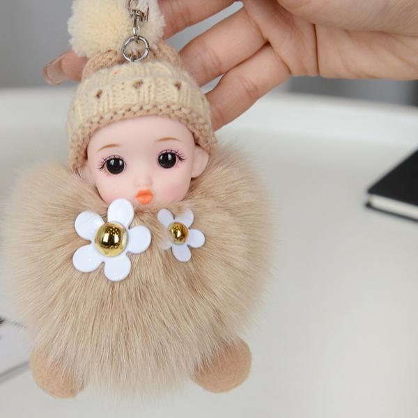 Cute Cute Fun Real Fox Hairball Doll Keychain Car Book Bag Pendant Children's Hairstyle Pendant