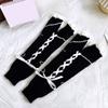 Japanese Harajuku Stretchy Knitted Leg Warmers with Star Pattern for Women Drawstring Ruffle Flared Boot Cuffs Covers