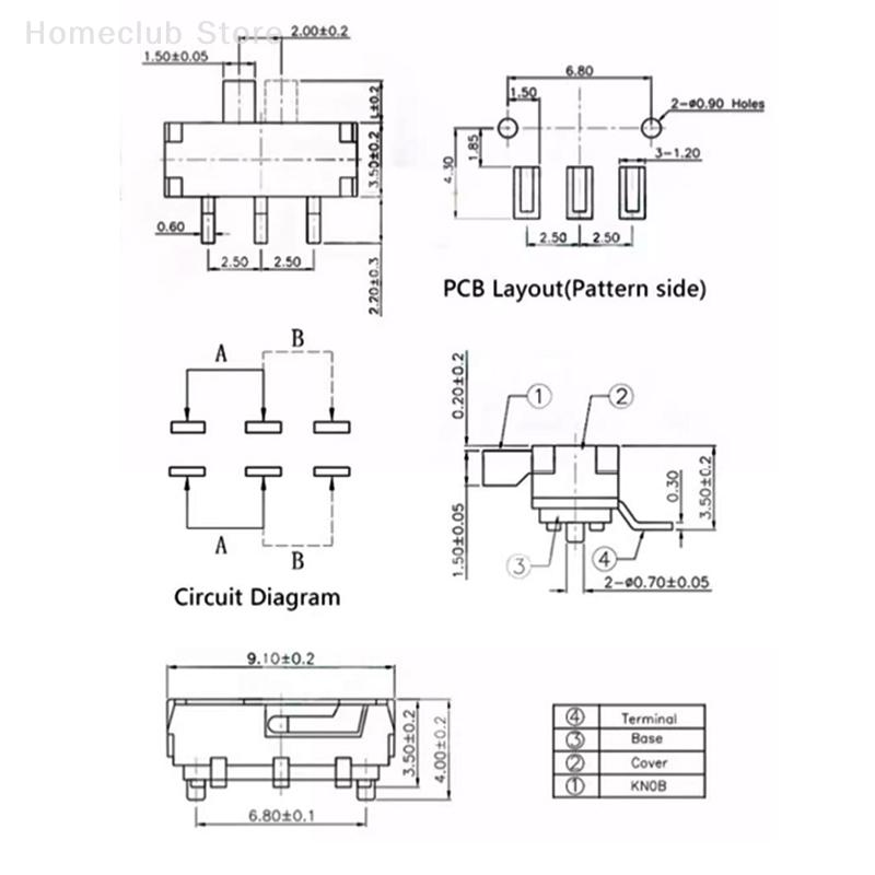 10Pcs 3 Pin Mini Slide Switch On-OFF 2 Position Micro Slide Toggle Switch Miniature Horizontal Slide Switches