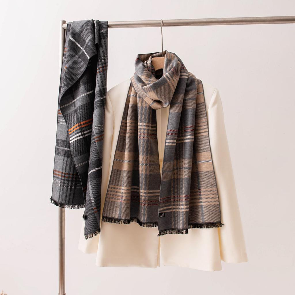 Mulberry silk silk scarf high-end light luxury plaid men's and women's same scarf silk brushed long scarf commuter high-end silk scarf