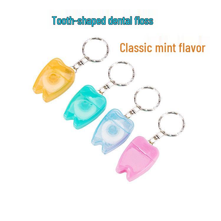 Tooth-Shaped Dental Floss Keychain - Portable Oral Cleaning Tool with Flat Wire