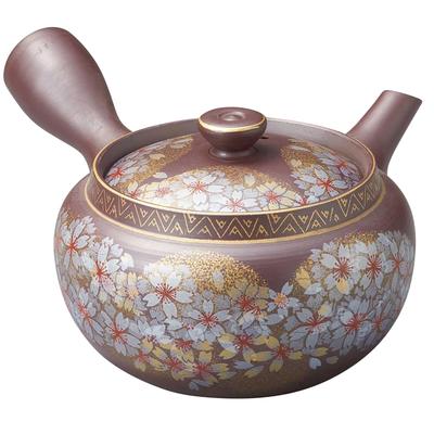 Banko-Keramik für ca. 300 ml mit einem neuen Krug mit rotem Fuji und roten Pflaumenblüten in Form von Yoshino-Kirschen, hergestellt 16636 Teekanne, "Kutani