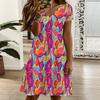 Women Plus Size V Neck Short Sleeve Dress Stylish Abstract Printed Loose Dress For Holiday And Casual Wear