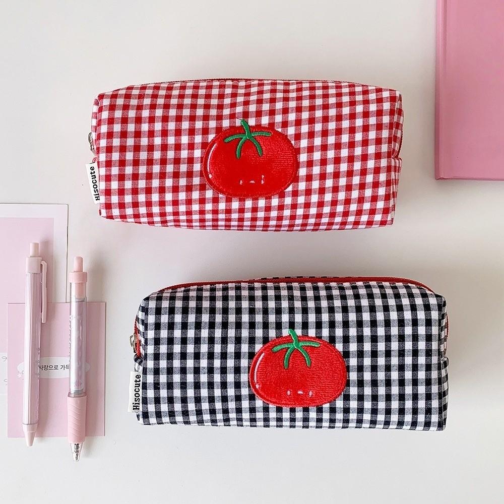 Cloth Checkered Korean Style Pencil Case Tomato Pen Bag Pencil Pouch Girl Kids Children