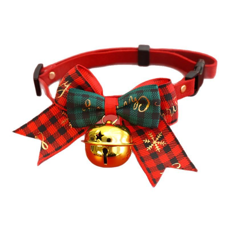 Christmas Pet Collar with Bell Bow Red Green Themed Adjustable Dog Cat Necklace Holiday Party Photo Prop Pet Fashion