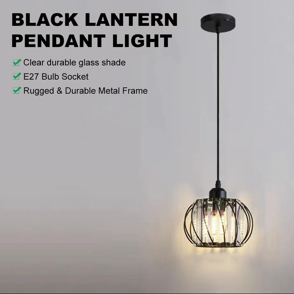 Simple and Modern Hanging Wire Style Glass Lantern Pendant Light with Warm Light 12W Corridor Porch