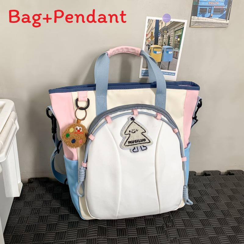 Nylon College Style Girl Backpack With Embroidery And Splicing For School Use