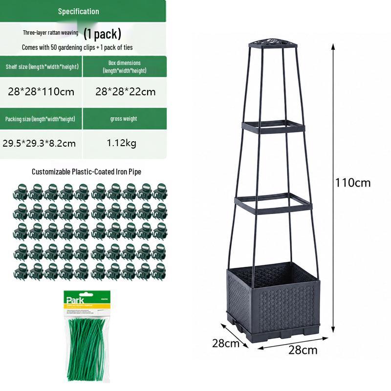Balcony and Rooftop Vegetable Planting Box with Tomato Cage: Durable Plastic Flower Pot Container for Home Gardening.