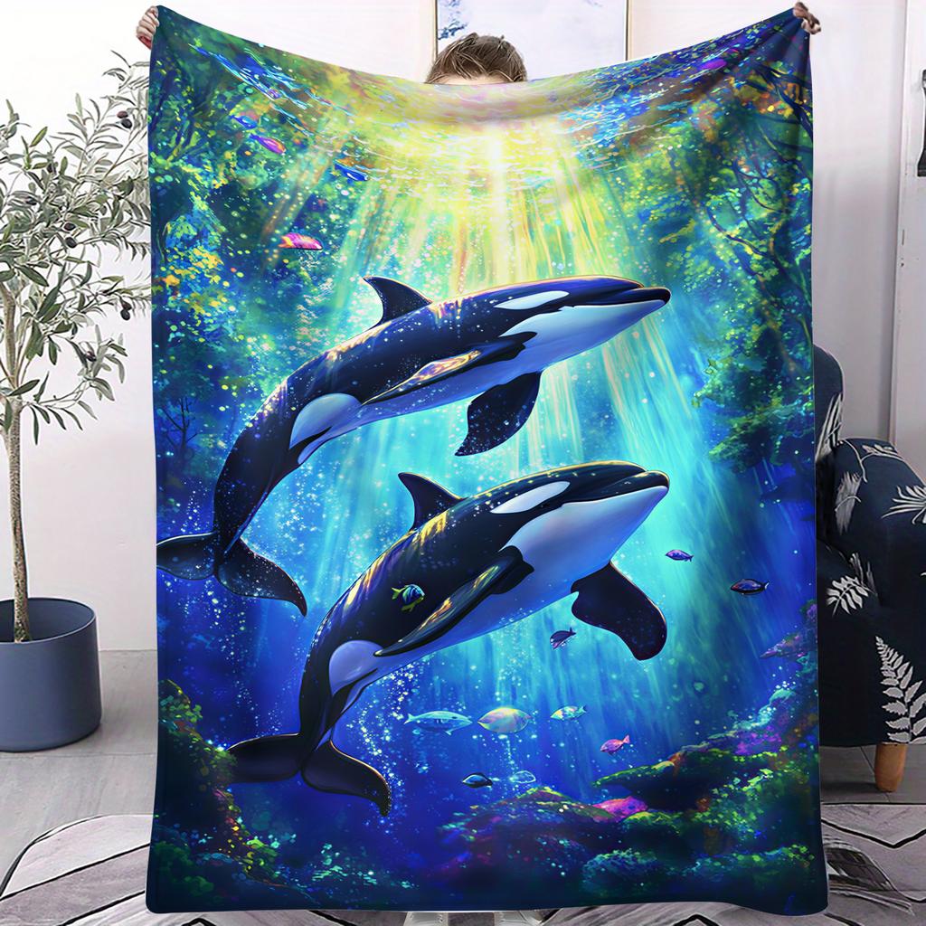 Sunset Beach DolphinCute Blanket For Girl Boy Sofa Office Travel Comfort Leisure Camp Travel  Multifunctional Universal Blanket
