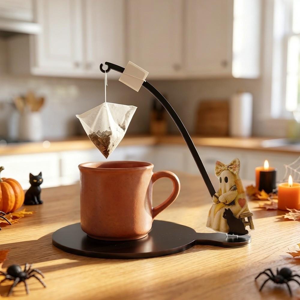 Halloween-Teetassenuntersetzer-Set Holz-Teebutelhalter Tragbarer Teebutelhalter Schreibtisch