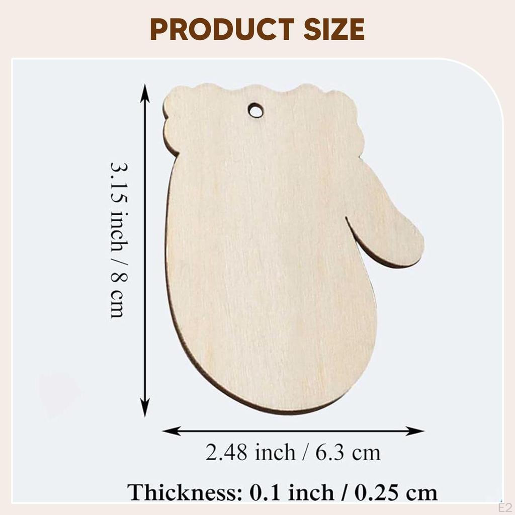 30x Unfinished Glove Wood Cutouts Wooden Ornaments Multifunctional Blank Slices for Painting