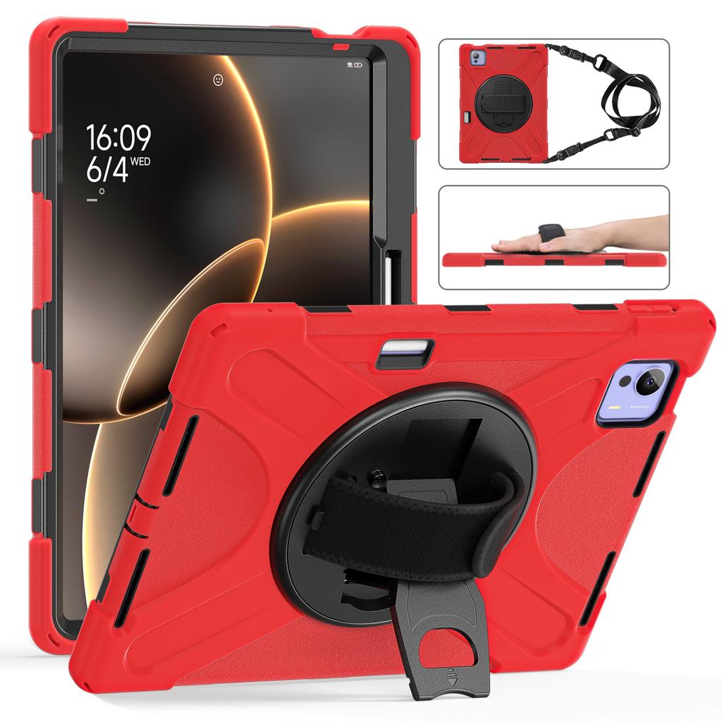 Rugged Stand Case for Xiaomi Pad 7 Ultra 2025 14.0 Inch 360 Rotating Heavy Duty Cover with Hand & Shoulder Strap 3-Layers Shell