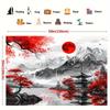1 Japanese style landscape wall tapestry - Red Maple Leaf and Moon Mountain Flag - Multi functional home and party decoration