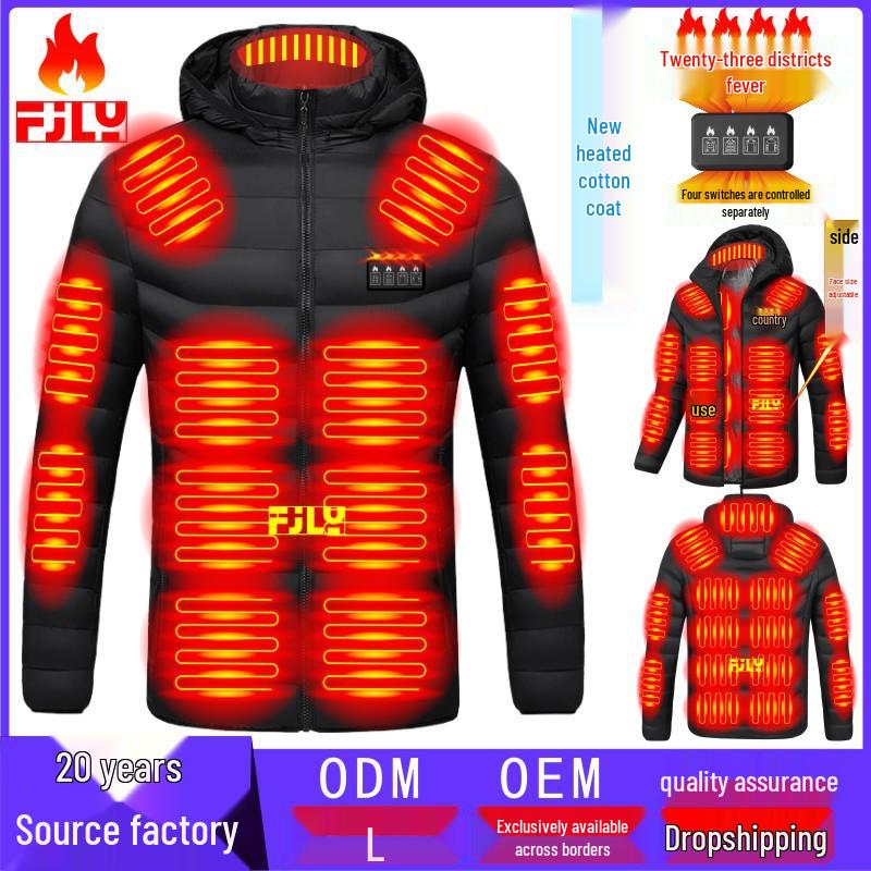 

Adjustable Smart Heated Hooded Cotton Jacket - Plus Size Warm Winter Coat Large-XL