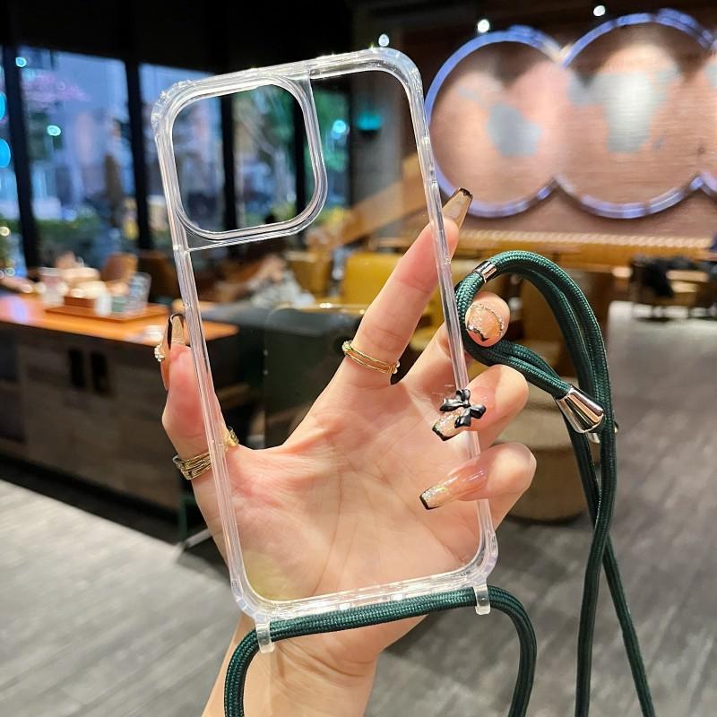 Clear Strap Case For iPhone 17 16 15 13 12 11 14 Pro Max Mini XR X XS Max Plus Air Crossbody Lanyard Cord Plastic Acrylic Cover