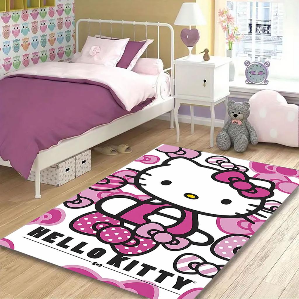 Cute Hello Kitty Cartoon Print Rug, Non-slip and Stain-resistant, Perfect for Bedroom and Living Room Home Decor.