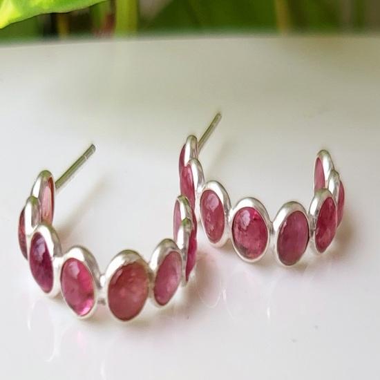 Natural Pink Tourmaline Gemstone 925 Sterling Silver Eternity Earring, Gift A 70