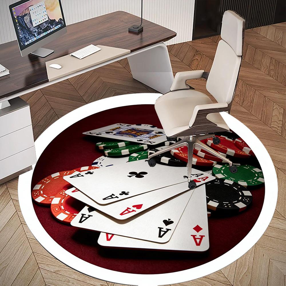 1pc Poker Chips Cards Round Chair mat office Area Rug - Non-Slip, Floor Mat for Office, Bedroom, and Indoor Decor p127217