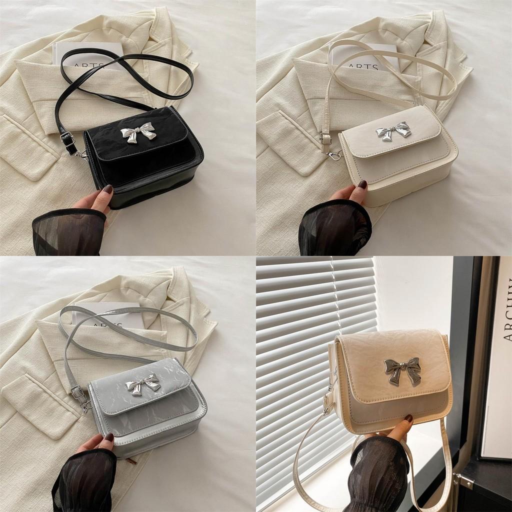 Stylish Small Bowknot Handbag Elegant Chic Square Bag In Black White Silver Colors For Everyday Use