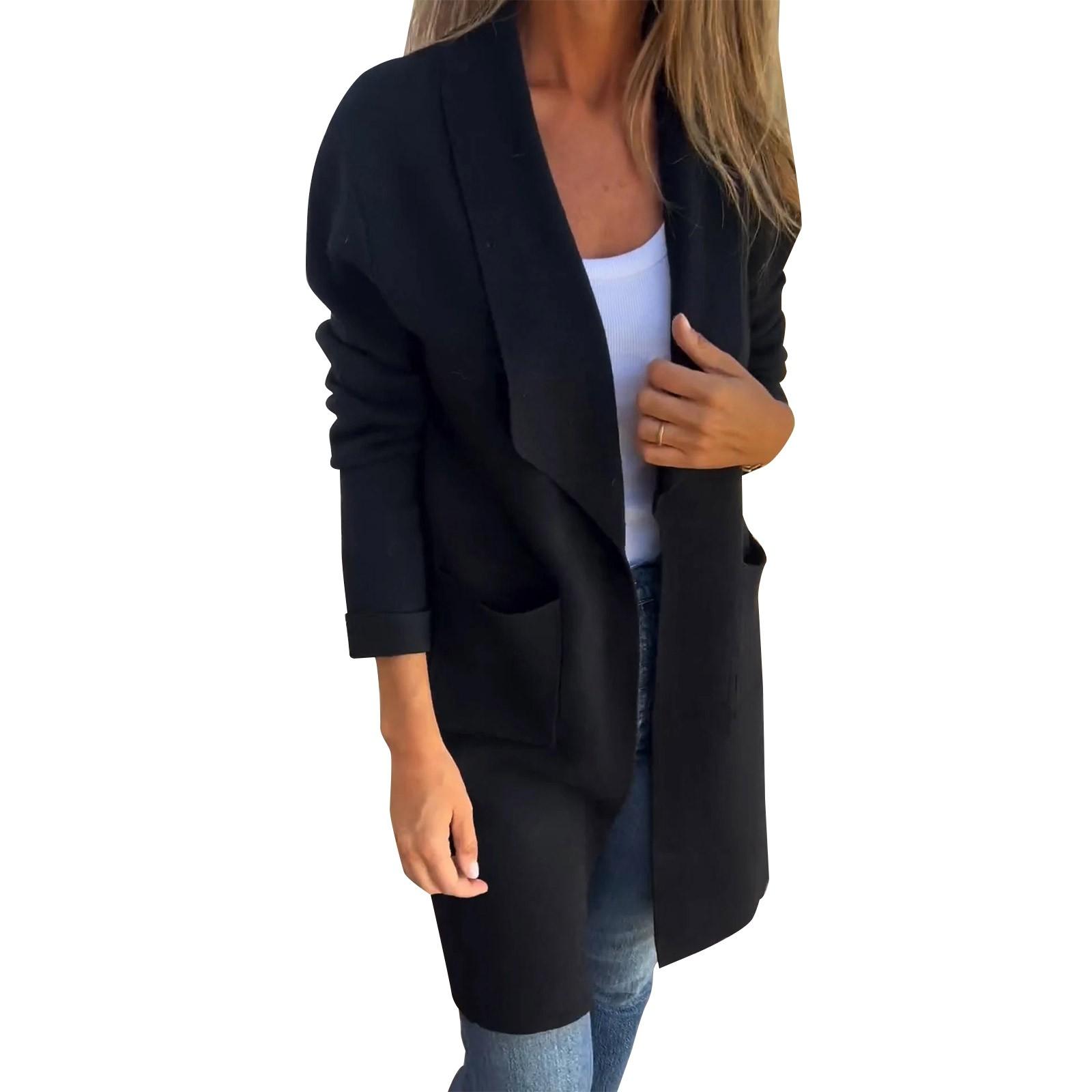 

Женский свободный повседневный воротник, вязаный кардиган средней и длинной длины, тонкая шерстяная куртка XXXXXL чёрный