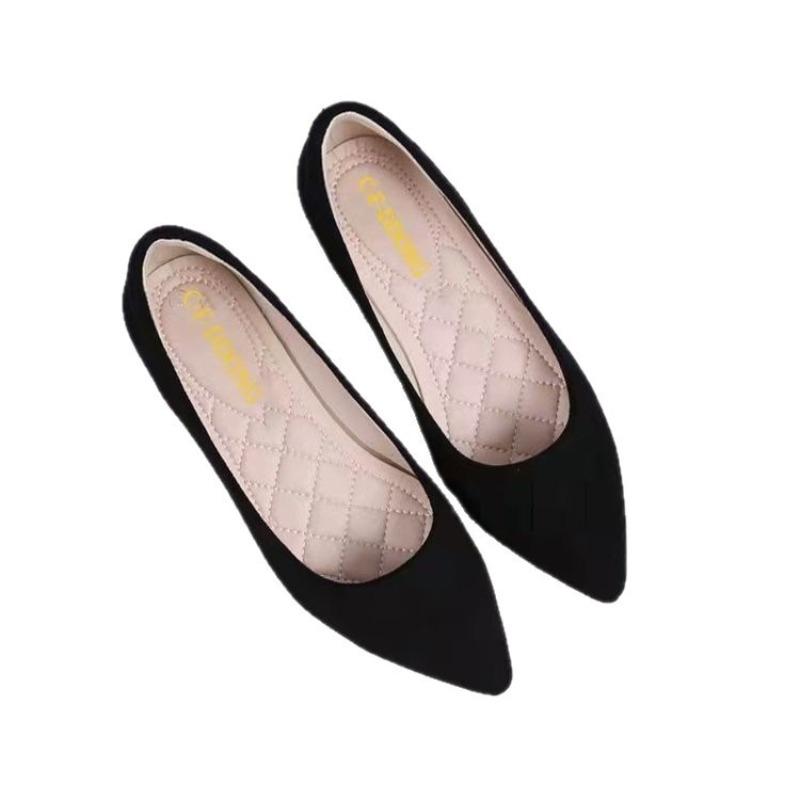 Versatile soft sole non-slip pointed single shoes women's autumn new flat sole single shoes fashionable wear-resistant suede work women's shoes
