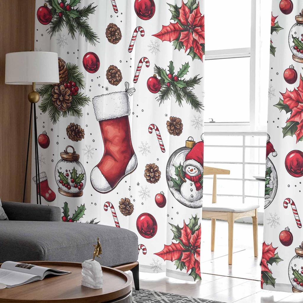 Christmas And Winter Flowers Curtains For Living Room Bedroom Home Decoration Window Voile Tulle Curtain Drapes