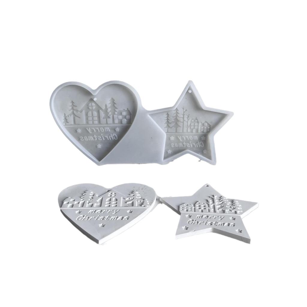 Heart Pentagram House Tree Pattern Hanging Plaque Silicone Mold Merry Chrismas Pendant Decoration Plaster Mould