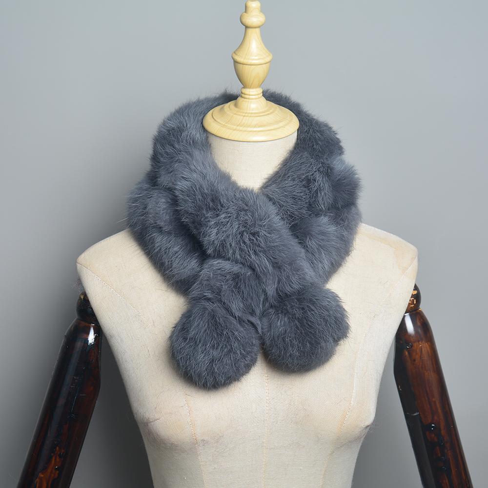 New Style Women Winter Real Rabbit Fur Scarf Lady Warm Rabbit Fur Scarves Knit Natural Real Rabbit Fur Ring Casual Muffler