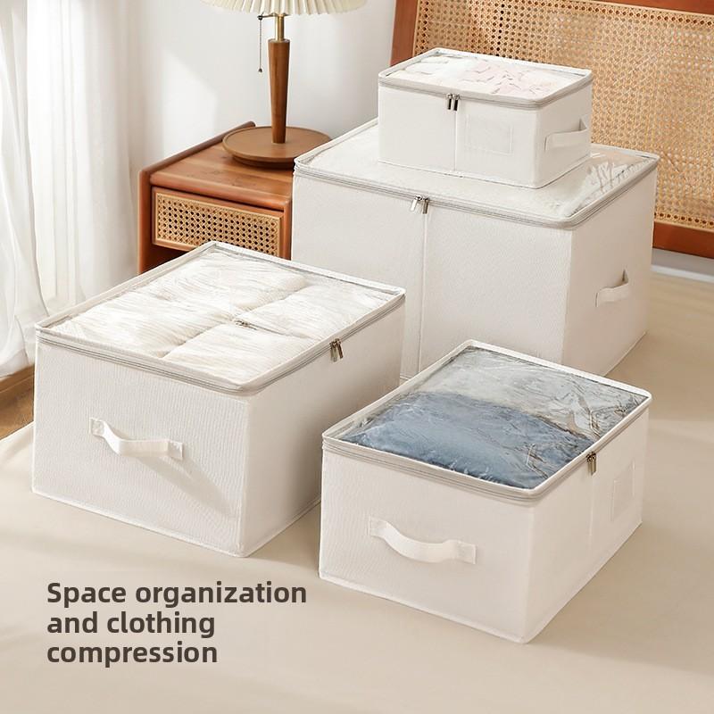 Cotton Linen Foldable Clothes Storage Box With Lid For Bedroom Organization