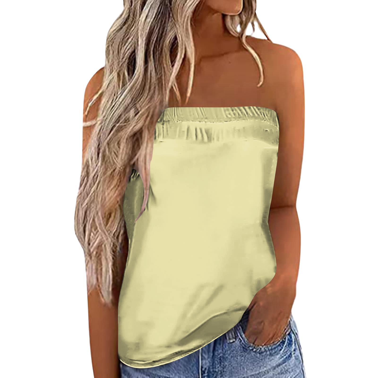 

Women s Summer Sexy Strapless Off-Shoulder Elastic Band Top XL жовтий
