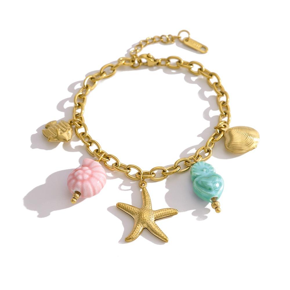 

DIY Ocean Bracelet Colorful 18K Gold Plated Pendant Necklace Stainless Steel Starfish Stainless Steel Jewelry Beach Vacation