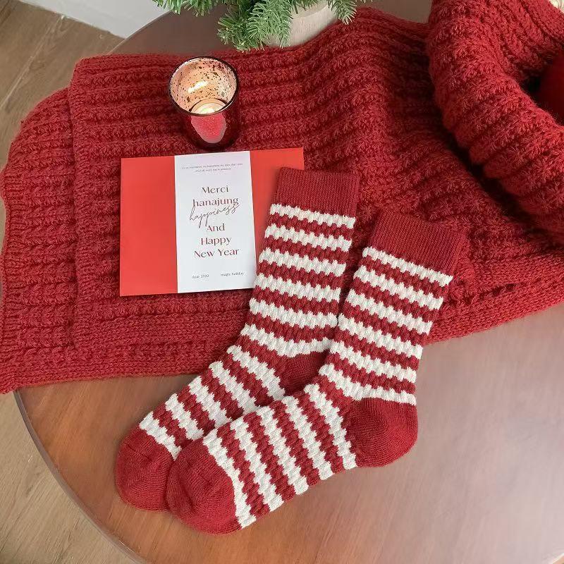 Red Women's Mid-Calf Socks - Warm, Simple, Red Gift for New Year & Christmas