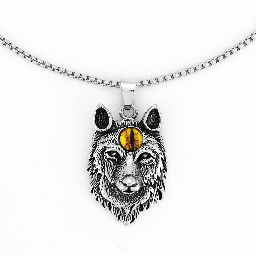 Retro Punk Wolf Totem Wolf Head Trendy Devil Eyes Men's Pendant Necklace
