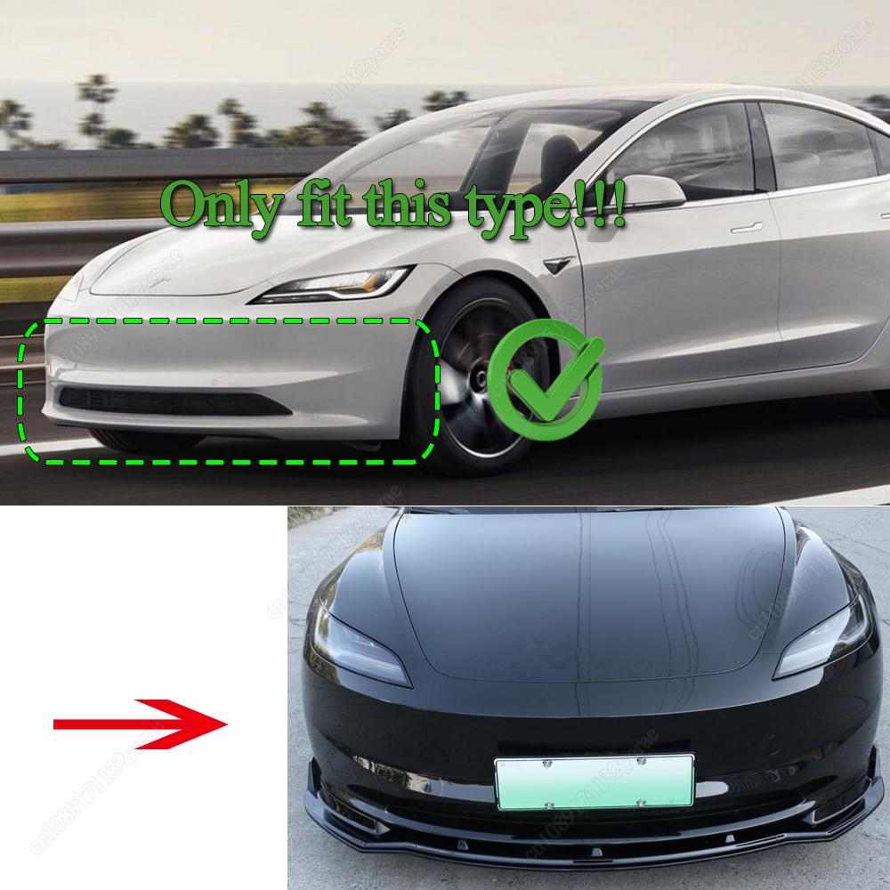 Voor Tesla Model 3 Highland 2024 Auto Voorbumper Lip Kin Spoiler Splitter Diffuser Bodykits Tuning ABS Kunststoffen Glanzend Zwart Nieuw