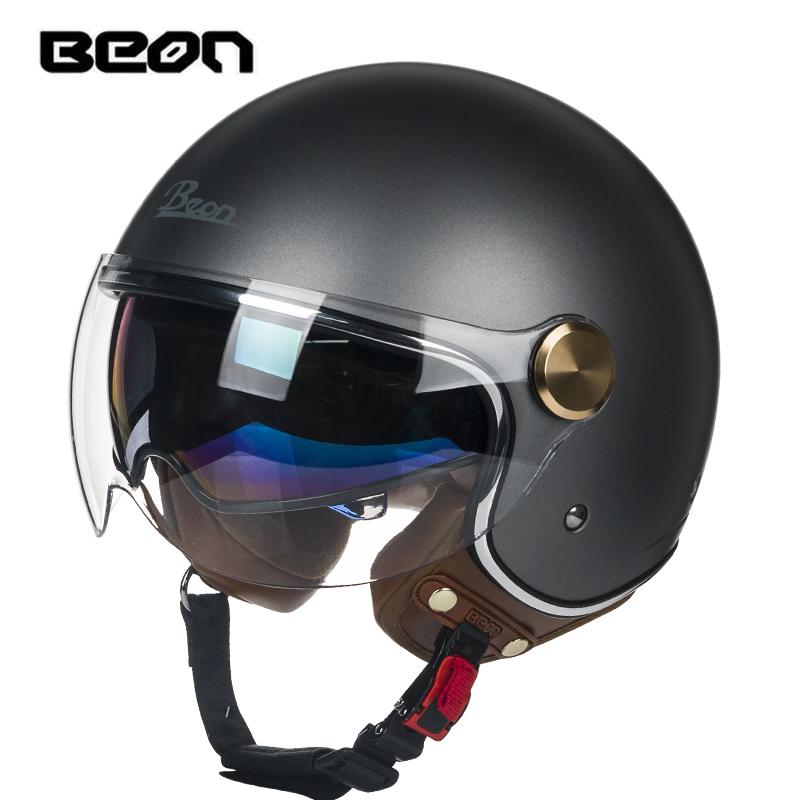 BEON Double Lens Motorcycle Half Helmet Men and Women Motorcycle Retro Helmet Four Seasons General Summer