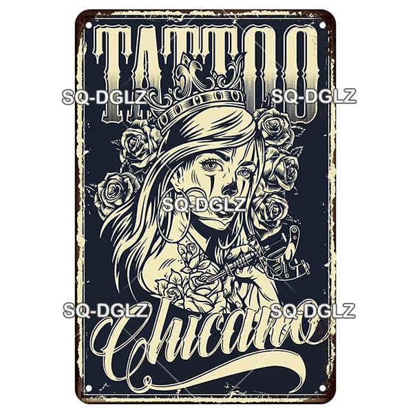 [SQ-DGLZ] Tattoo Styles Metal Sign Vintage Plaque Tin Sign Plate Wall Decor For Bar Club Man Cave Art Painting Travel Poster