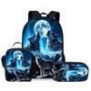 Animal Wolf King Three Piece Set Backpacks for Boy and Girls Best Gifts 2D Flat Cartoon School Backpack for Children