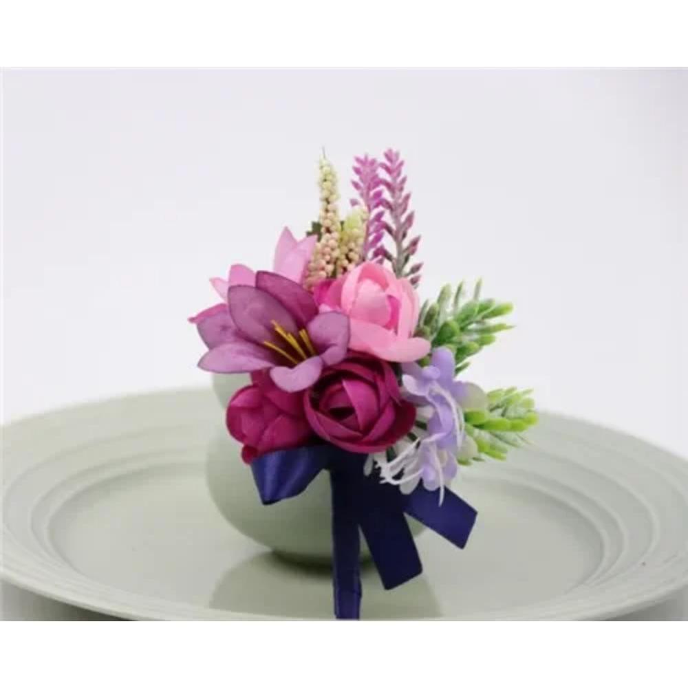 YO CHO Wedding Corsages Flower Groom Boutonniere Purple Silk Rose Man Brooches Wedding Bridesmaids Bracelet Wrist Corsage Flower