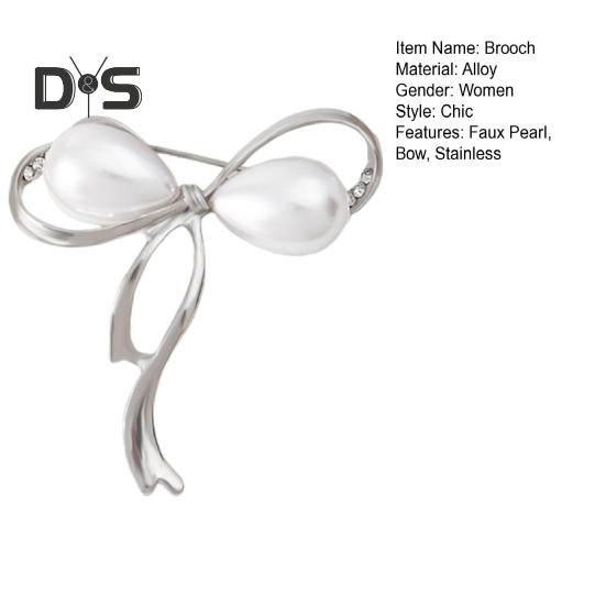 Women Brooch Faux Pearl Hollow Bow Decor Stainless Exquisite Vintage Anti-slip Wear-resistant Coat Collar Hat Scarf Decoration Clothes Pin Garment