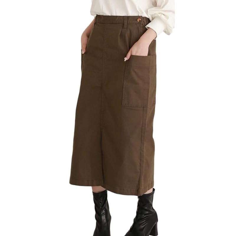 

[Sleeping Sheep] Also added denim Adult cute midi skirt big pocket & With front and rear slits stretch chino skirt denim skirt (JP, alphabet, LL,