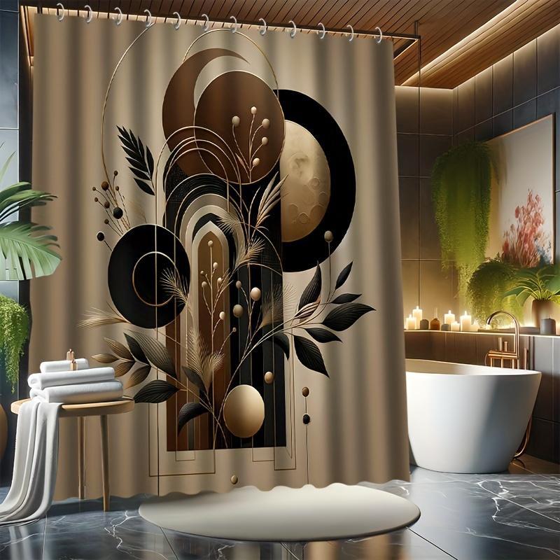 Tenda da Doccia con Motivi Geometrici Dorati e Neri Astratti per un Bagno Moderno, Elegante e Lussuoso