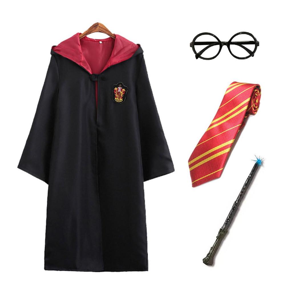[Haiuroshi] Harry Potter Cosplay Costume, Luxury 4-Piece Full Set, Harry Potter Costume, Magic Robe, Halloween Cloak, Unisex Costume