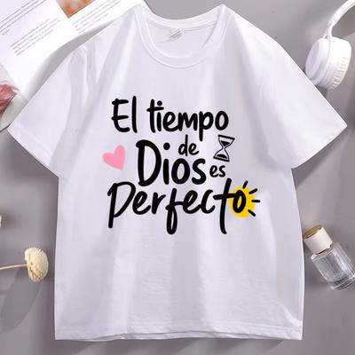 Spanish Printed Tshirt El Tiempo De Dios Es Perfecto T Shirt Unisex Women Printed Soft Breathable Round Neck Short Sleeve Tees