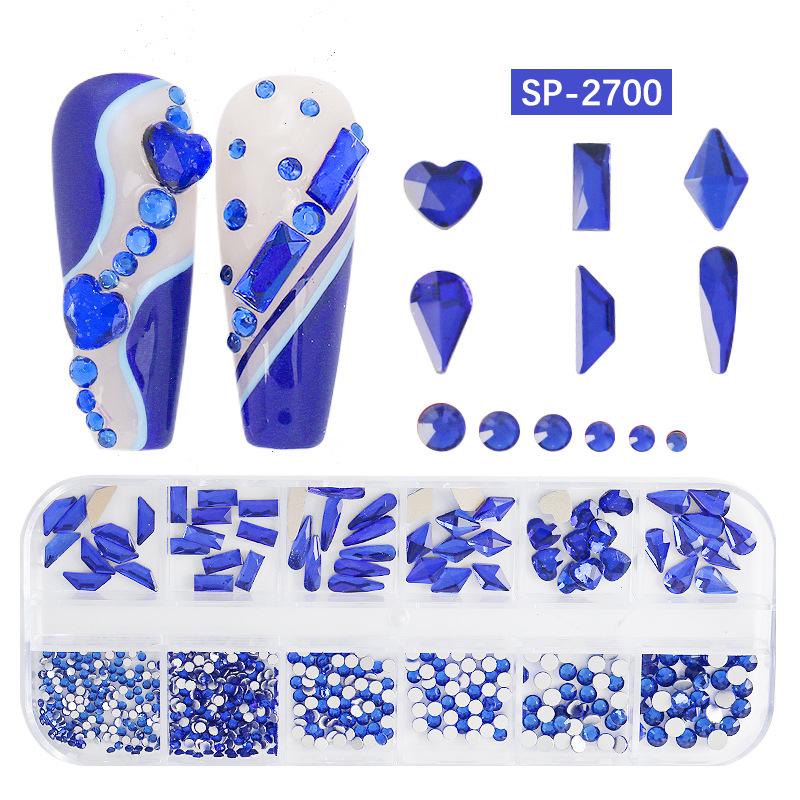 "12-Grid Irregular AB Glass Diamonds for Nail Art"