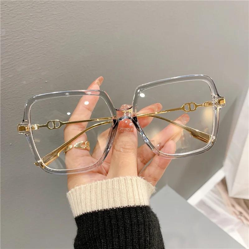 Fashion Oversized Square Eyewear Retro Womens Light Bloking Metal Frame Glasses Trend Optical Computer Eyeglasses
