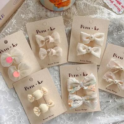 2pc/set Cute Princess Hair Clip for Toddler Exquisite Lace Bow Peal Baby Bang Side Clip Cute Kids Hair Pin Headwear Accessories