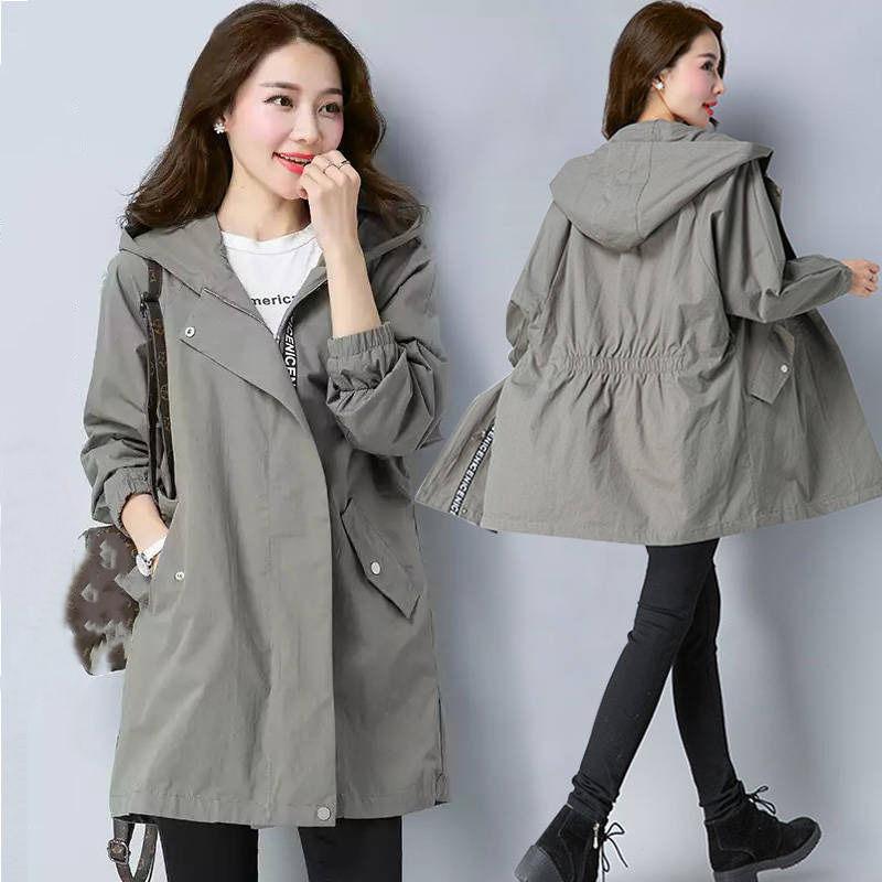 Women's Zipper Large Size Loose Long Jacket Spring and Summer Light Hooded Jacket